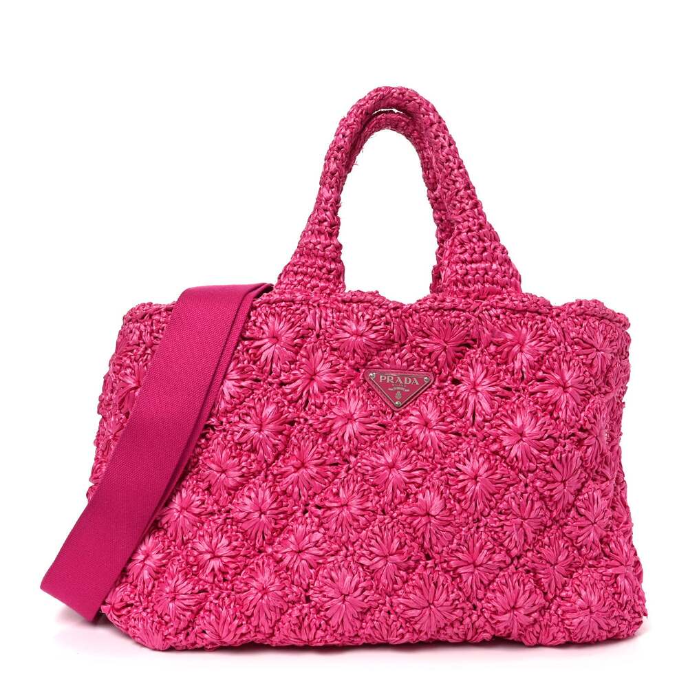 Prada Raffia Crochet Tote Fuchsia #337810P10B